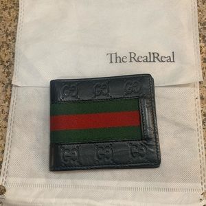 Gucci GG Authentic signature web mens black leather bifold wallet